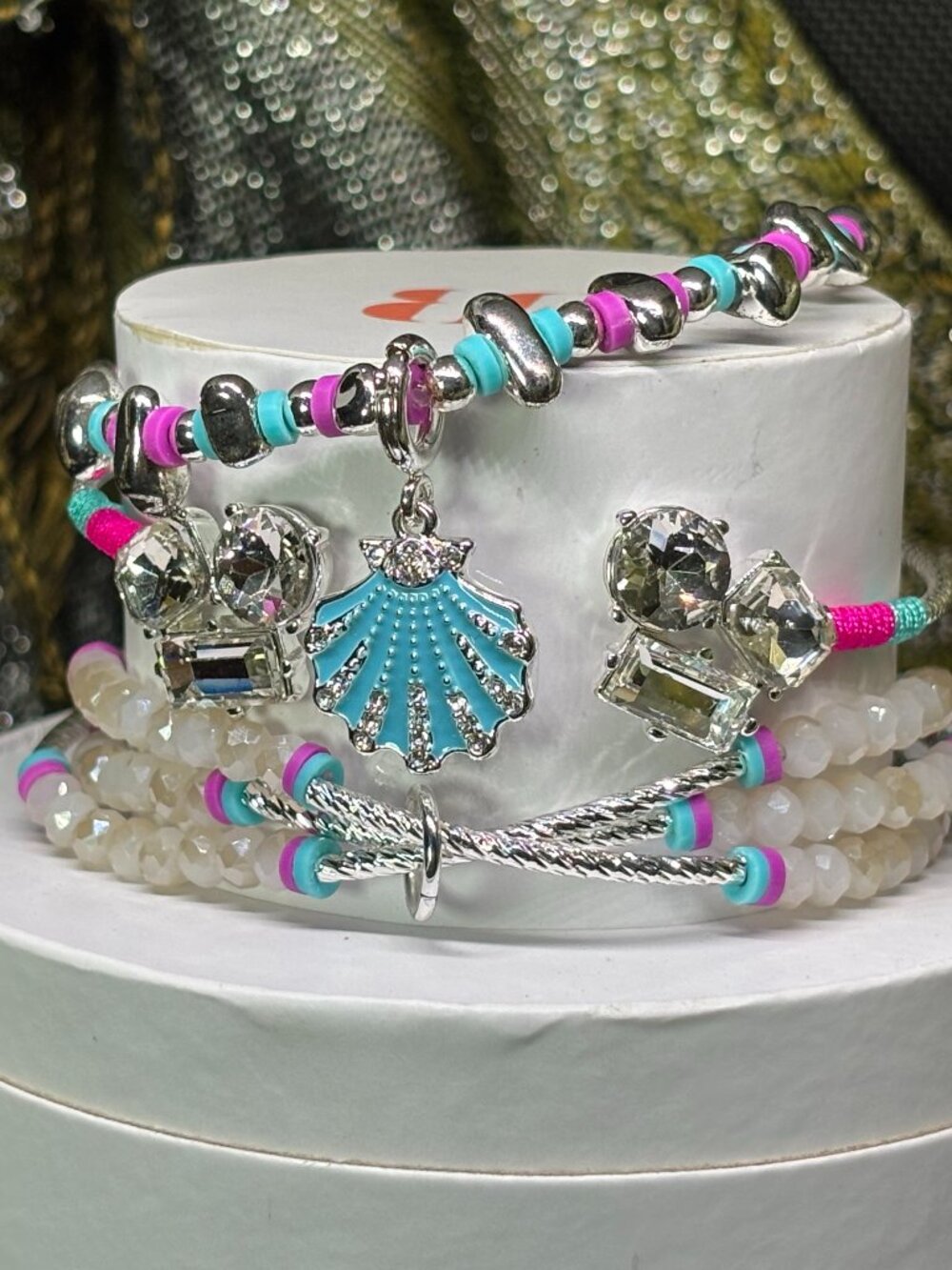 Bomb Party "Oh Shell Yeah!" Summer Stacks 3 Bracelet Set with Seashell Charm